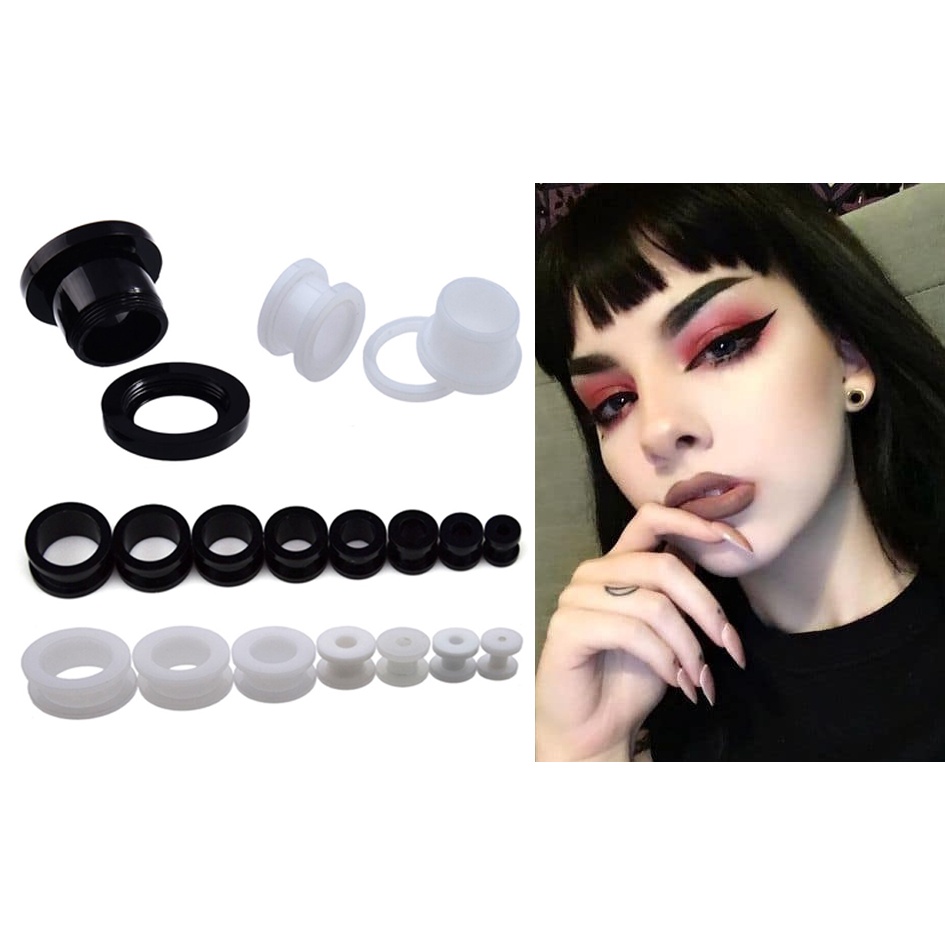 Par Alargador de orelha túnel Preto Branco Reggae rosca plástico acrílico unissex em Oferta na Shopee