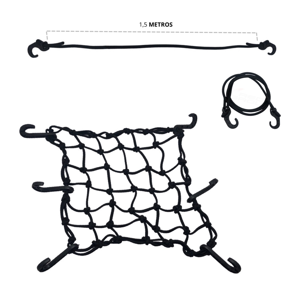 Rede Elástica Aranha + 2 Extensor Capacete Bagageiro Moto/Bicicleta/Carro/Barco