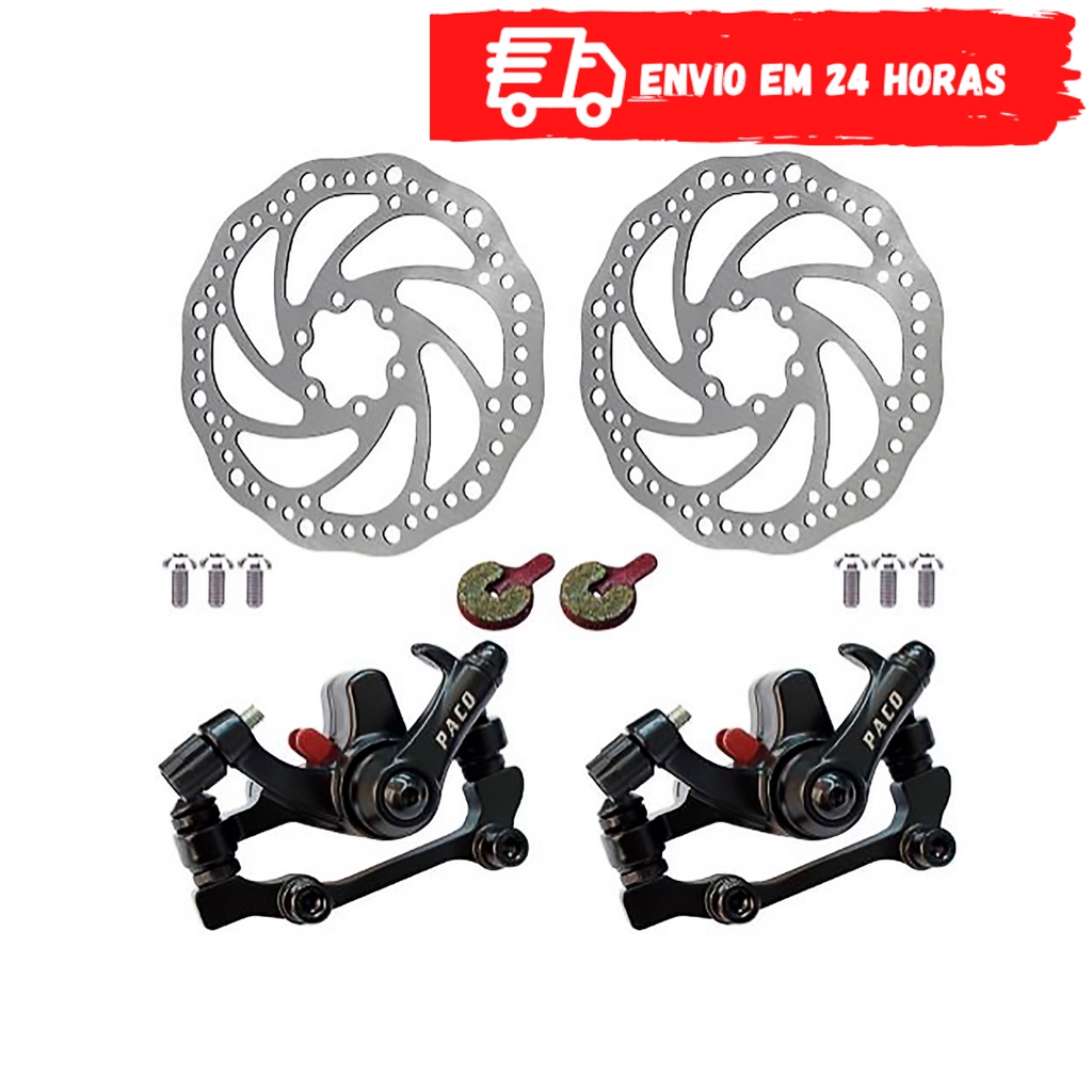 Kit Freio A Disco Paco Bicicleta Pinças + Discos Mecânico Mtb Com Parafusos