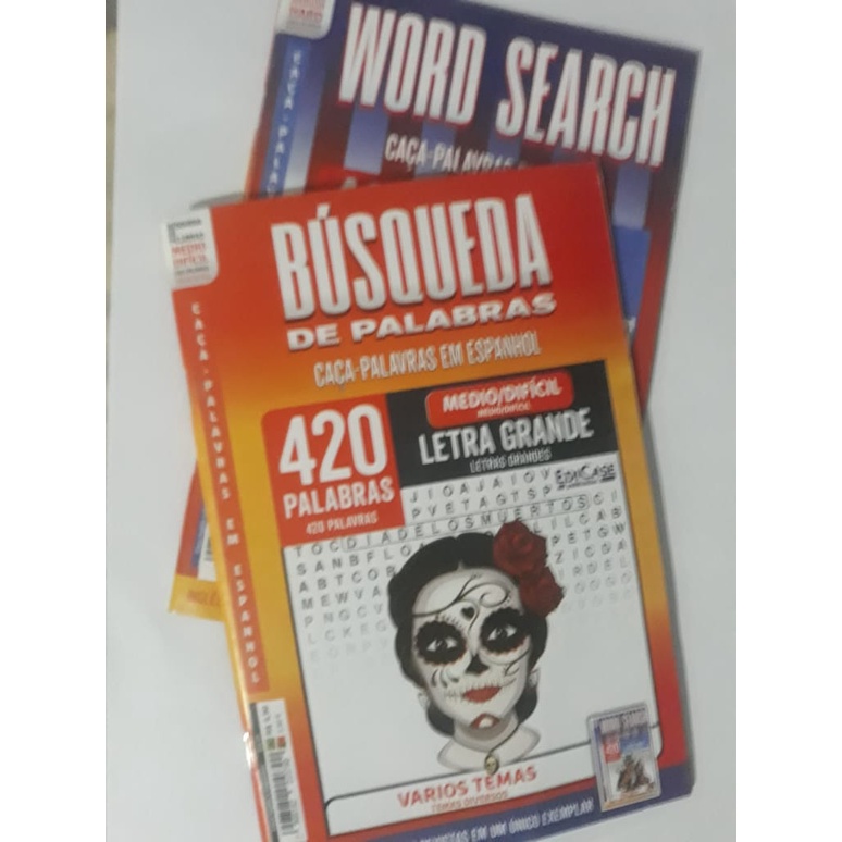 Caça Palavras Bilíngue Espanhol / Inglês 68páginas