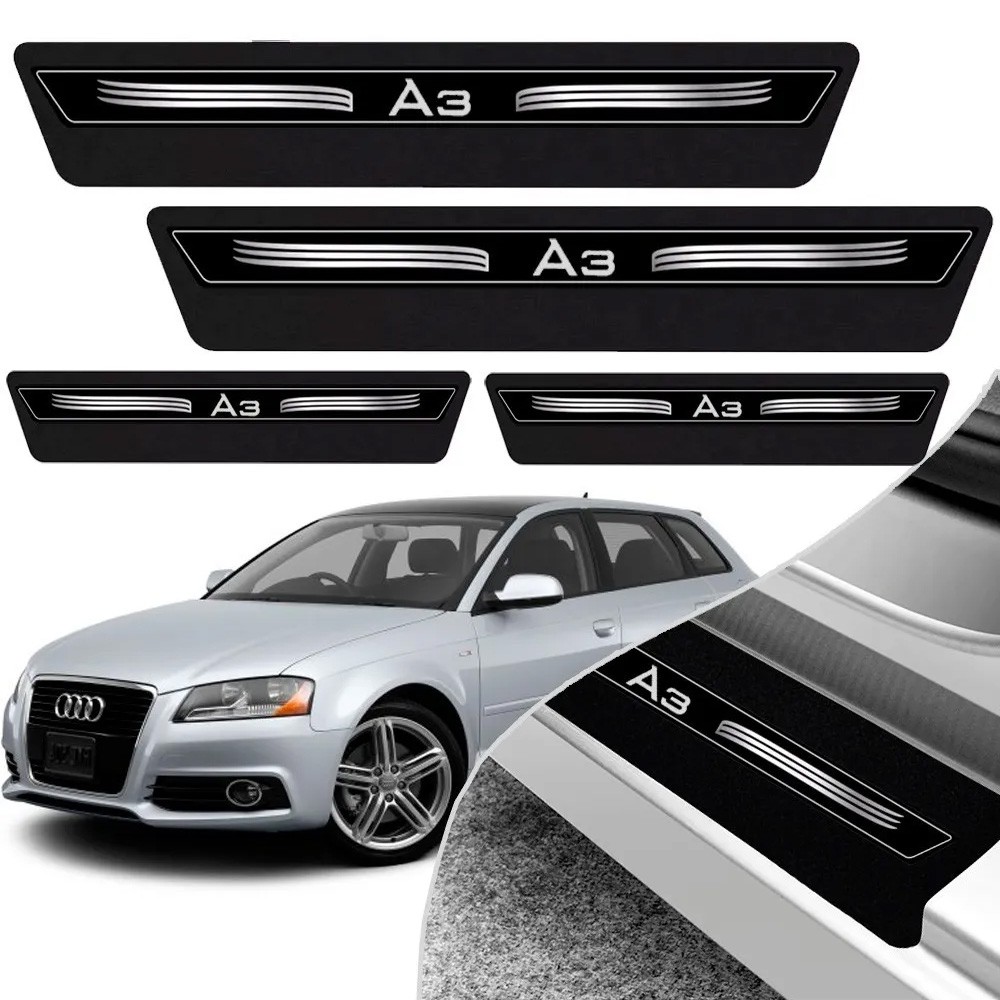 Kit 8 Peças Soleira Adesivo Porta Audi A3 97 98 99 2000 2001 2002 2003 2004 2005 Á 2014 2015 2016 2017 2018 2019 - Preto Imperdível