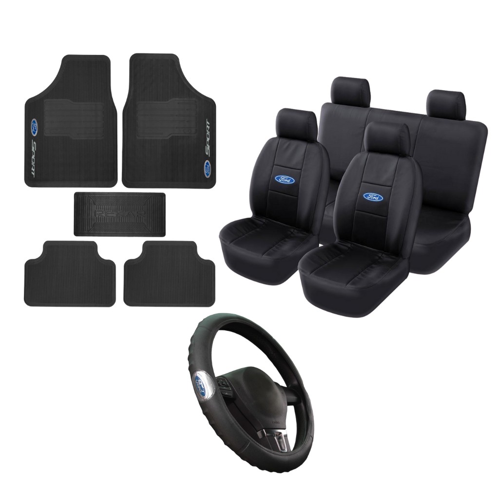 Jogo De Capa de Banco de Couro Tapete 5 peças, Capa Para Volante Personalizada Ford - New Fiesta .......