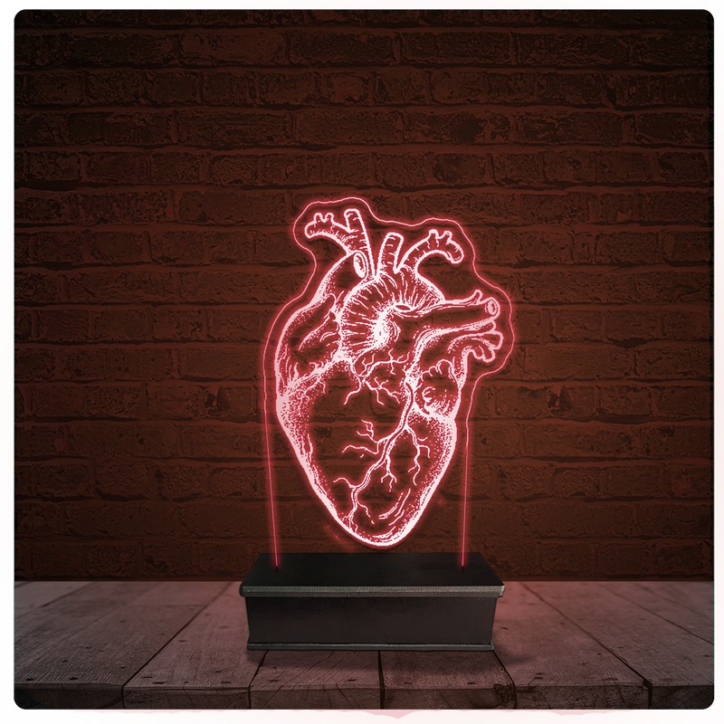 Abajur Luminária Acrílico Led - Coração Medicina Médico Cardiologia