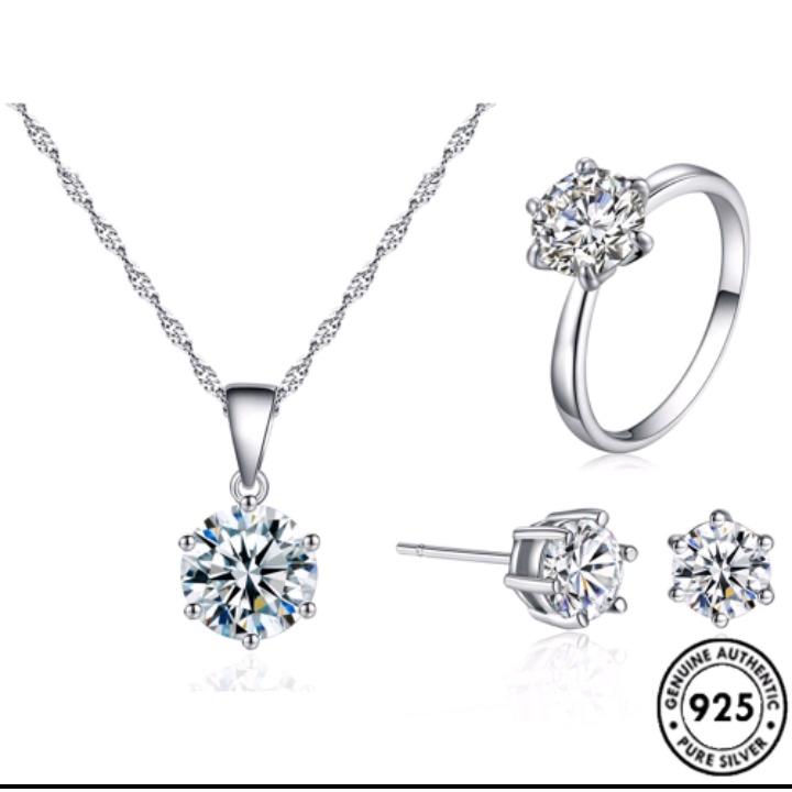 Conjunto Ponto De Luz De Colar Brinco E Anel Ajustável Semi Jóias Chapeados Banhados em Prata 925 Feminino