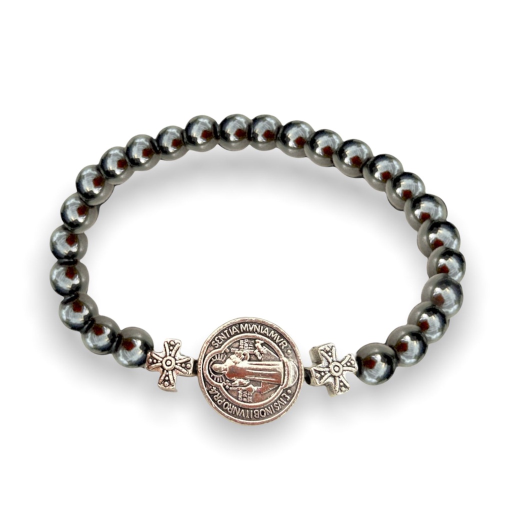 Pulseira Elastico Hematita Medalha de São Bento em Oferta na Shopee