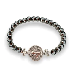 Pulseira Elastico Hematita Medalha de São Bento