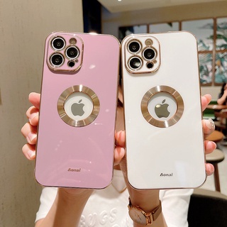 Capa De Celular Flexível Em TPU Com Proteção De Câmera De Vidro Logo De Metalizado De Ouro Para iPhone 11/12/13 Pro Max