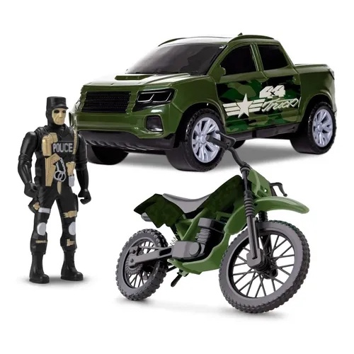 Carrinho Pick-up Force Warfare com Moto e Soldado - Samba