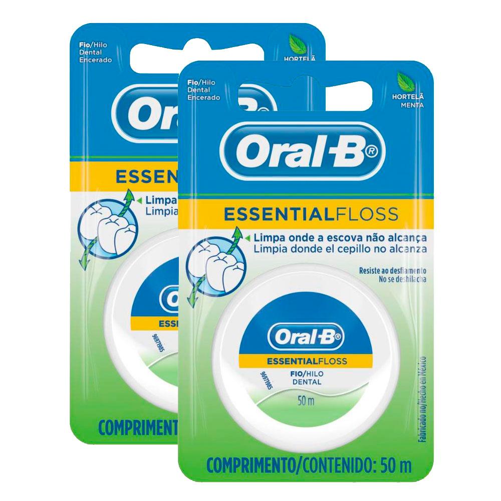 Kit 2 Fio Dental Oral-b Essential Floss Encerado Menta 50m