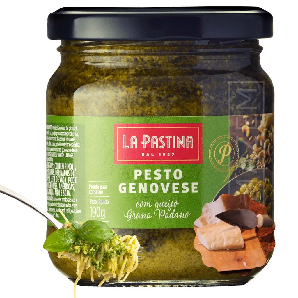 Vidro de pesto genovese com queijo Grana Padano La Pastina de 190 g