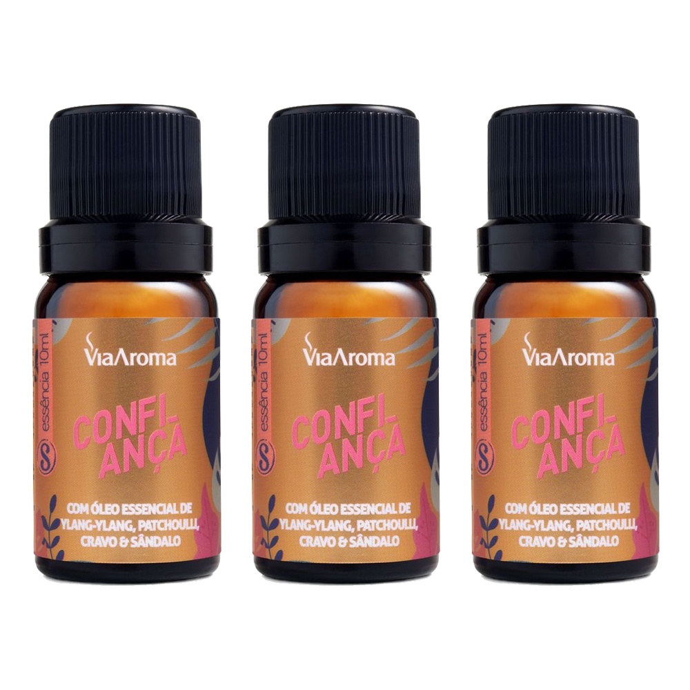 Kit 3 Essências Via Aroma Linha Sensações Confiança 10ml Para Aromatizador e Difusor de Aromas