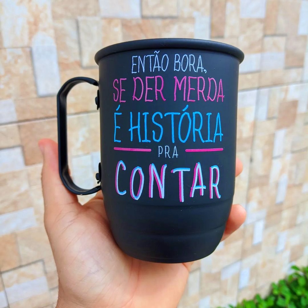 Caneca de Cerveja Personalizada com nome - Caneca de aluminio e tirante 550ml - Tirantes Personalizados - Copo Aluminio Então Bora