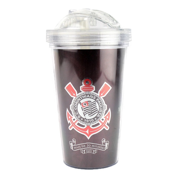 Copo Plastico Com Canudo Retratil Corinthians Oficial