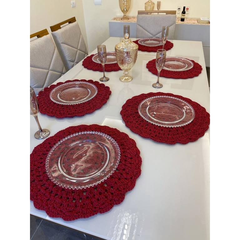 SOUSPLAT DE CROCHÊ KIT 6 PEÇAS COLORIDO MESA POSTA