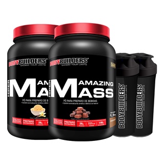 KIT 2x Suplementos para ganho de massa hipercalórico Hiper Amazing Mass 1.5 kg + 2x Coqueteleiras - Bodybuilders