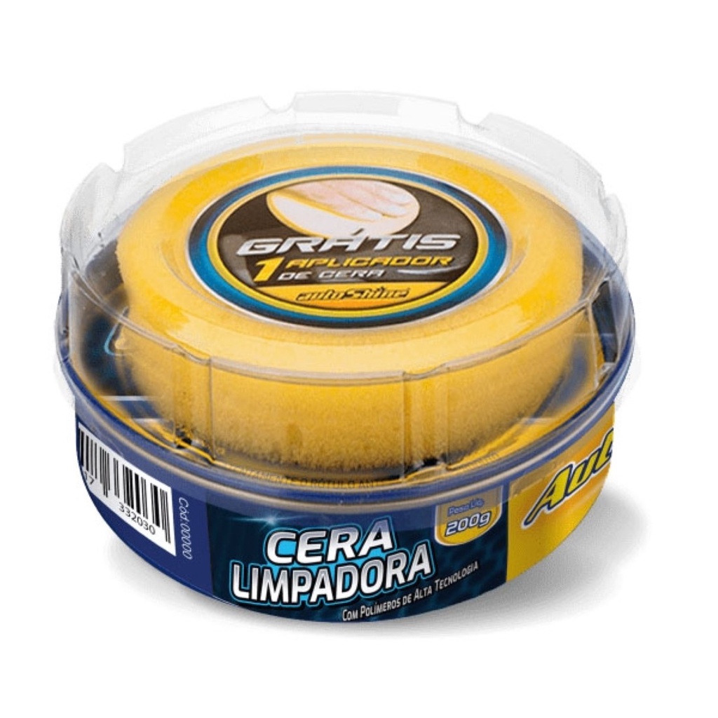 Cera brilho intenso limpadora 200g autoshine com aplicador em Oferta na Shopee