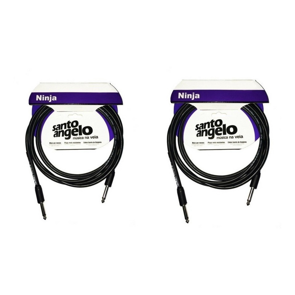 Kit com dois cabos Ninja Santo Angelo 4,57m Violao Guitarra Contra baixo Ukulele Viola