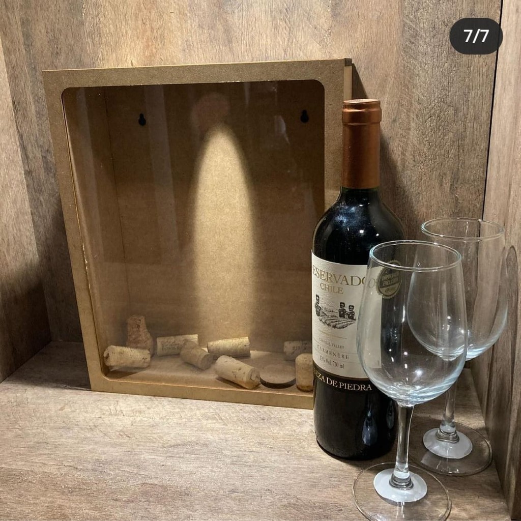 Caixa porta-rolhas para vinho e taças com visor em acrílico