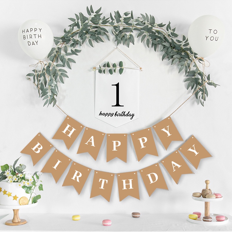 Banner/Faixa De Papel Kraft Feliz Aniversário Para Decoração De Festa De/Bandeira Crianças/Adulto/Bakrops em Oferta na Shopee