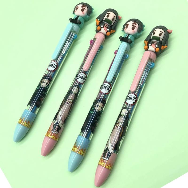 Novo Kimetsu Caçador De Demônios 4 Cores No Yaiba Cute Anime Cartoon Esferográfica Escola Material Escolar Papelaria Canetas Multicolor Refil Kids Gift Colorido