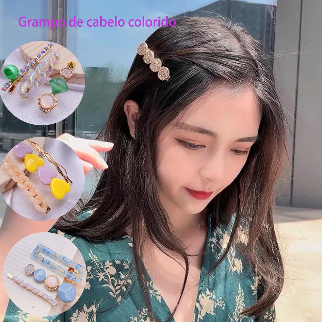 Grampos de Cabelo Com Pérolas E Strass Colorido/Coração / sereia / moda feminina