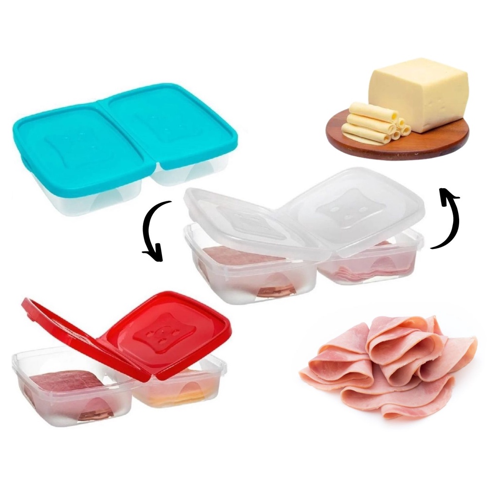 Porta Frios com Divisórias Pote Plástico Vasilha Para Presunto e Mussarela de Geladeira