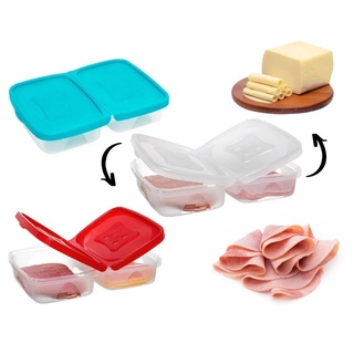 Porta Frios com Divisórias Pote Plástico Vasilha Para Presunto e Mussarela de Geladeira