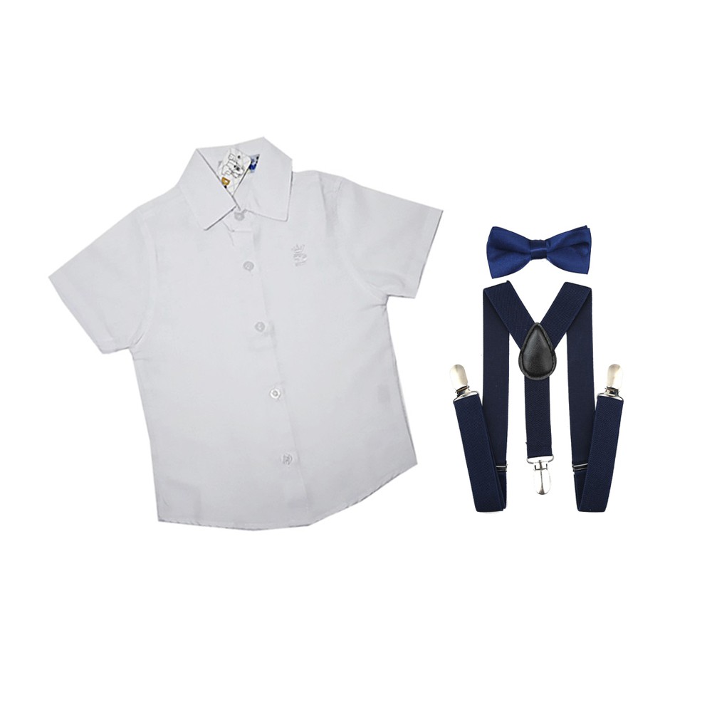 Camisa Social Infantil Menino Com Kit Gravata e Suspensório Festa Casamento Pajem