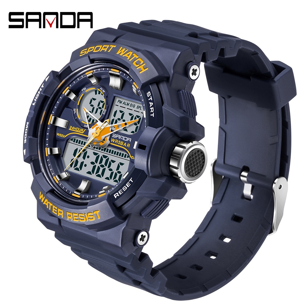 SANDA Relógio De Pulso Masculino De Quartzo Com Display Duplo Digital LED Luminoso 6025-8