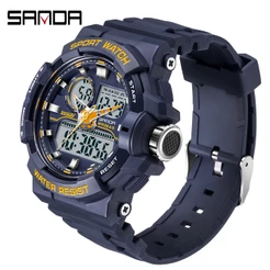 SANDA Relógio De Pulso Masculino De Quartzo Com Display Duplo Digital LED Luminoso 6025-8