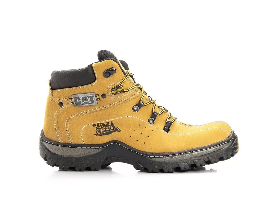 Bota Botina Coturno Couro Masculino Caterpillar Em Couro Com Palmilha De Gel CAT ADVMID