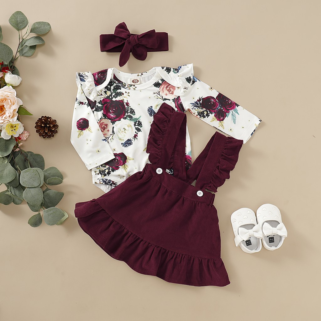 Bebe Recem Nascido Roupas De Menina Definir Algodao Floral Manga Comprida Romper Suspender Botao Plissado Vestido Shopee Brasil