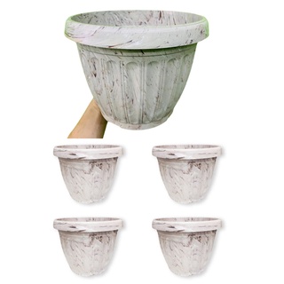 Kit 5 Vaso Redondo Grego Marmorizado Plástico 4,8 Litros / 2,2 Litros Plantas Jardins Flores