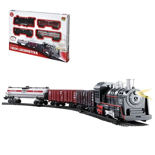 Brinquedo trem locomotiva ferrorama  com vagão e farol