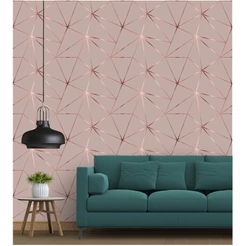Papel De Parede Geométrico Rose Gloss Lavável Colante 2,00 mts