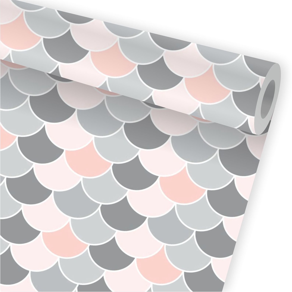 Papel De Parede Sereia Escamas Rosa E Cinza Geometrico A410