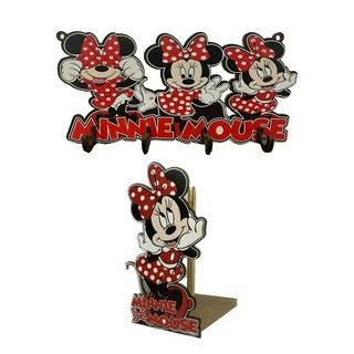Kit Cozinha Porta Rolo Papel Toalha e Porta Xicara Cabideiro de Parede Decoração Minnie