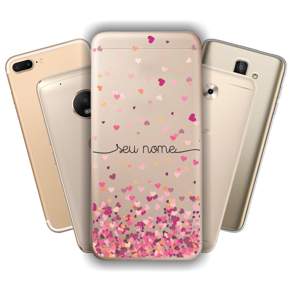 Capinha Anti Impacto Personalizada para LG  - Chuva de corações rosa com nome