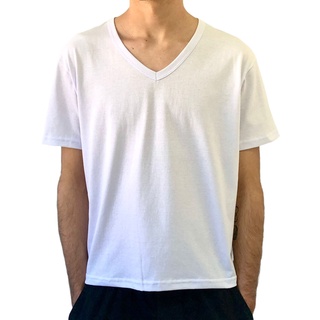 Camiseta Masculina Branca Gola V 100% Algodão Fio 30.1 (Camisa)