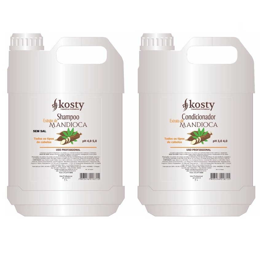Kit Condicionador e Shampoo Mandioca Lavatório 5 Litros Kosty Ultra Hidratante
