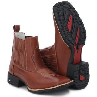 Botina Bota Country Texana Masculina Bico Quadrado Couro Legitimo Cano Curto Solado Reforçado