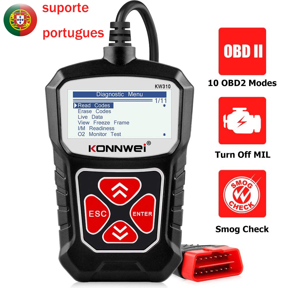 Suporte portugues Konnwei kw310 obd2 scanner automotivo