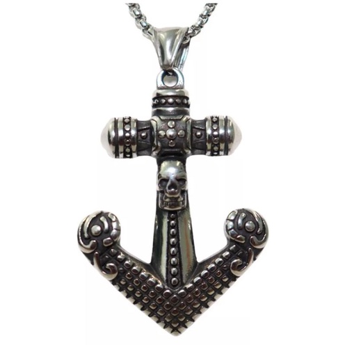 Cordão com Pingente em Aço Inox Âncora Caveiras Vikings