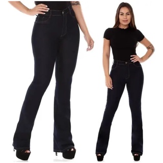 Calça Jeans Feminina Sawary Flare Super Lipo Com Cinta Modeladora Azul Escura