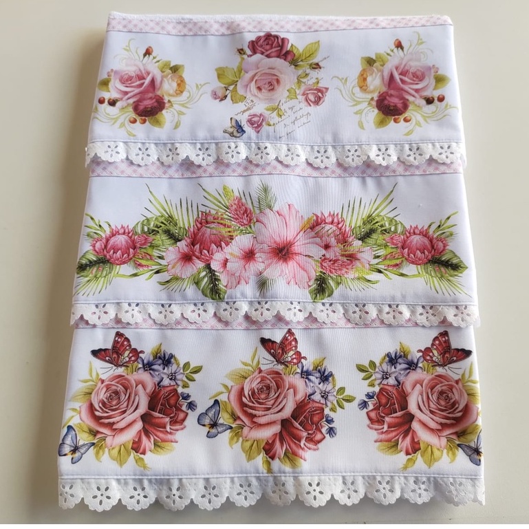 Panos de prato com barra estampada KIT COM 3