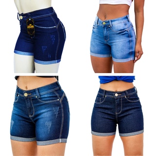 Kit 4 Roupas Femininas Shorts Cintura Alta Com Lycra