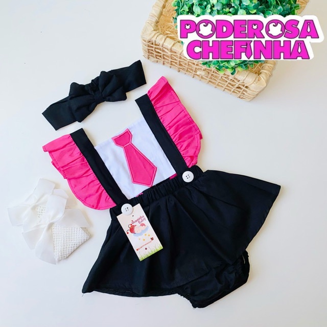 Jardineira Romper Saia A Poderosa Chefinha Menina Bebe Body em Oferta na Shopee