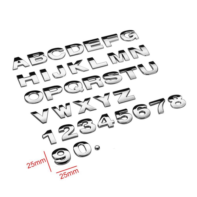 1 pc 25mm Prata Metal DIY 3D Letra Do Alfabeto Número Digital Emblema Carro Adesivo