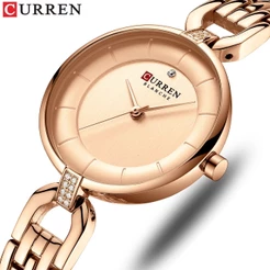 CURREN Rose Gold Mulheres Relógios Luxo Simples Quartzo Aço Inoxidável À Prova D'água 9052 X