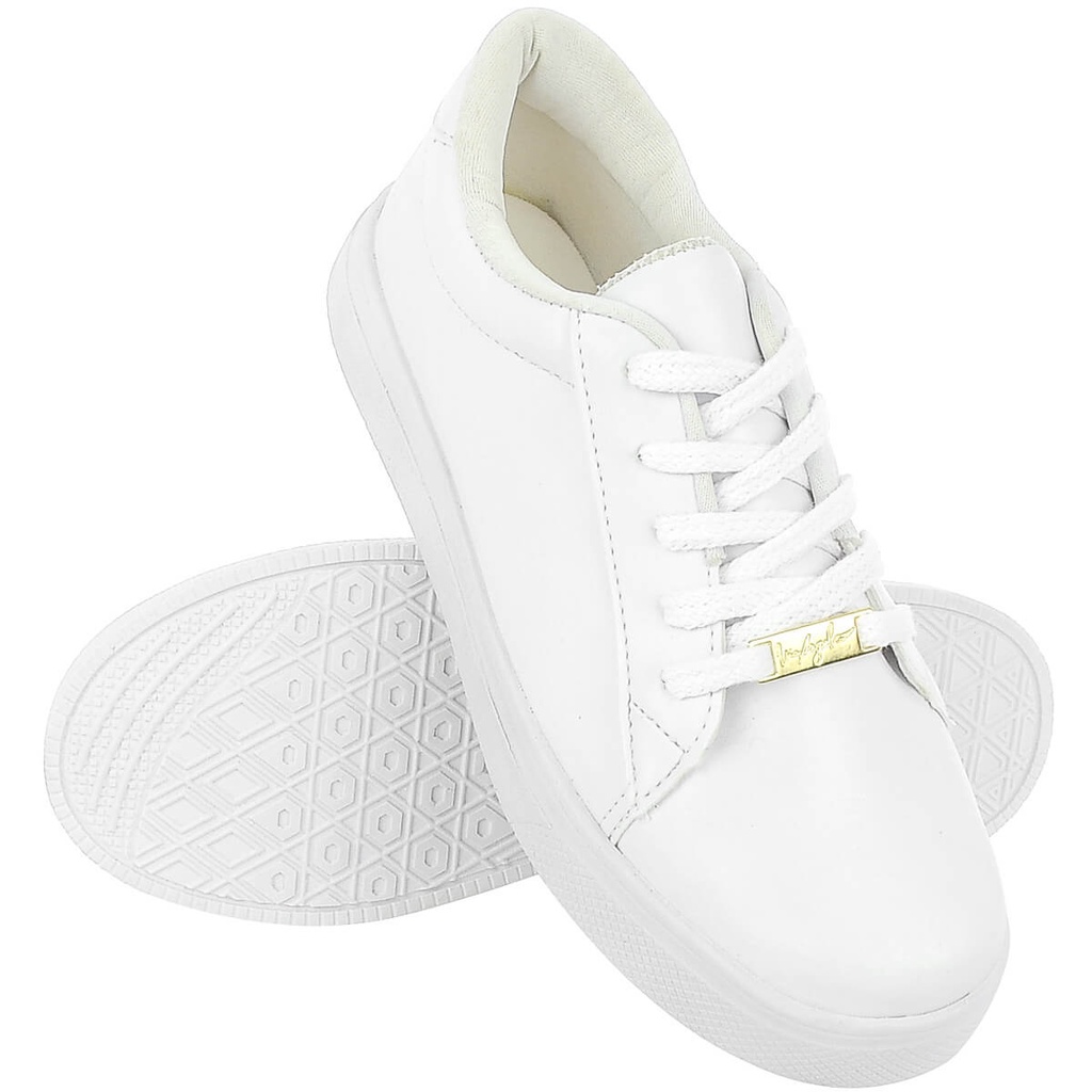 Tênis Feminino Branco Casual Flat Form Plataforma Sapatenis Leve Confortável Via Angel 66.01